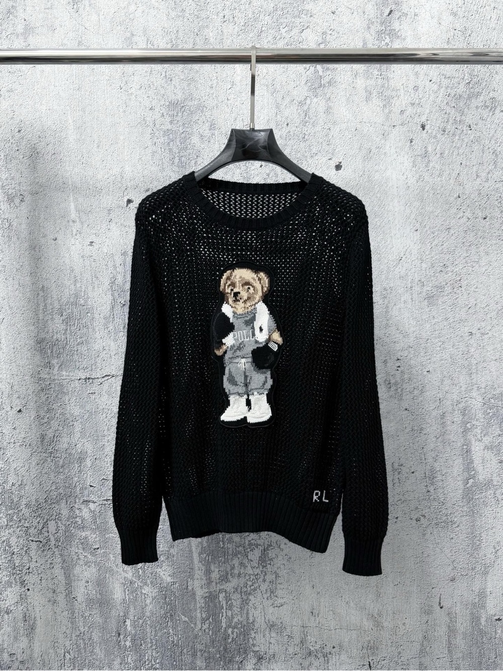 Ralph Lauren Black Bear Motif Knit Sweater - Black